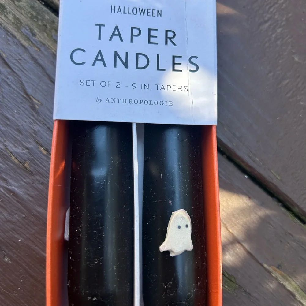 Anthropologie Black Taper Candles with White Ghost Accents